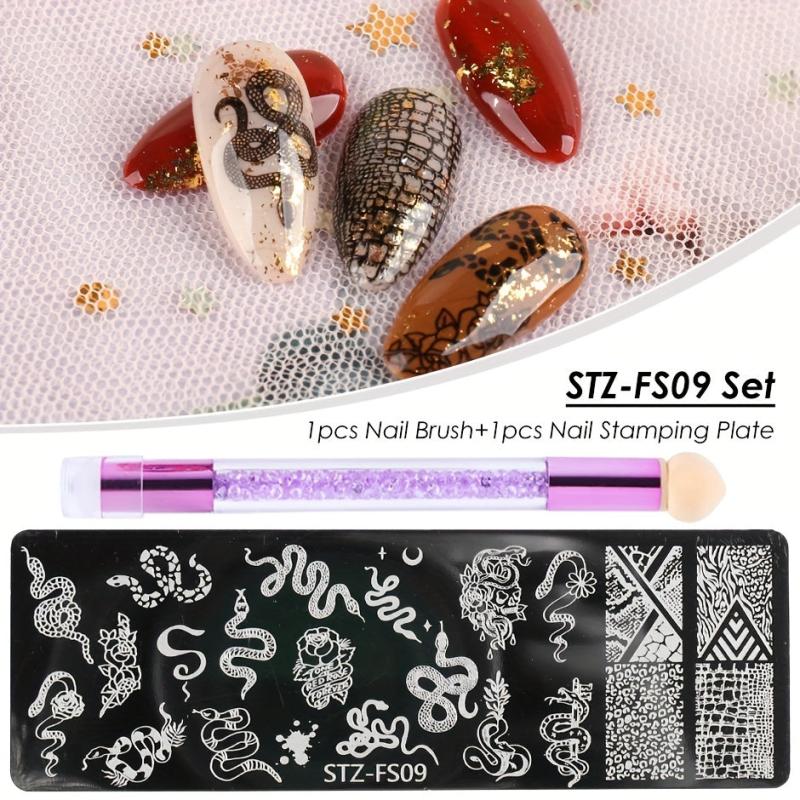 2pcs Nail Stamping Plates Set Geometry Fruit Stencils Summer Manicure Tool