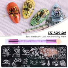2pcs Nail Stamping Plates Set Geometry Fruit Stencils Summer Manicure Tool