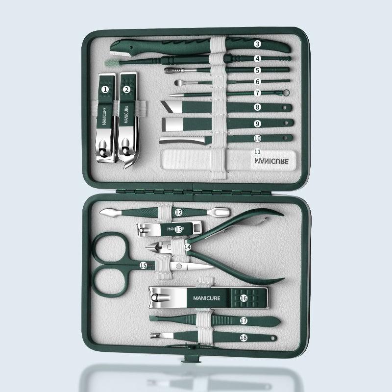 18 Pcs Nail Clippers Set Stainless Steel Manicure Beauty Kit Portable Bag