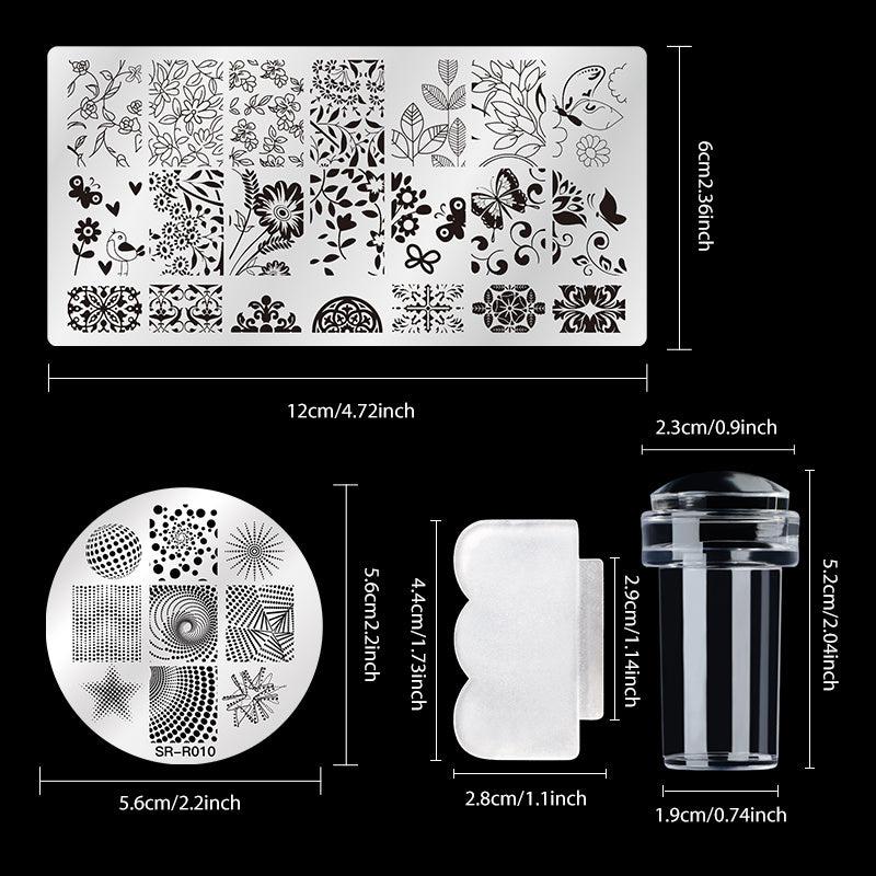 10 Pcs Nail Stamp Template Set with Flowers Butterfly Animals Leaves Board