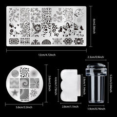 10 Pcs Nail Stamp Template Set with Flowers Butterfly Animals Leaves Board