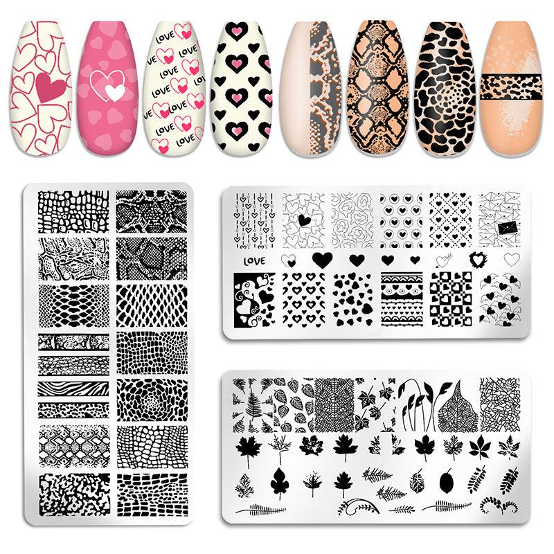 10 Pcs Nail Stamp Template Set with Flowers Butterfly Animals Leaves Board