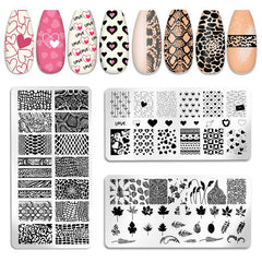 10 Pcs Nail Stamp Template Set with Flowers Butterfly Animals Leaves Board