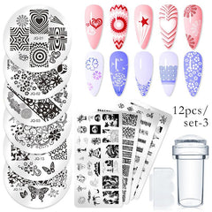 10 Pcs Nail Stamp Template Set with Flowers Butterfly Animals Leaves Board