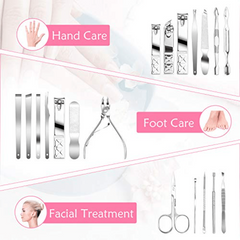 18pcs Manicure Pedicure Set Stainless Steel Cutters Tweezers Ear Pick Travel Kit
