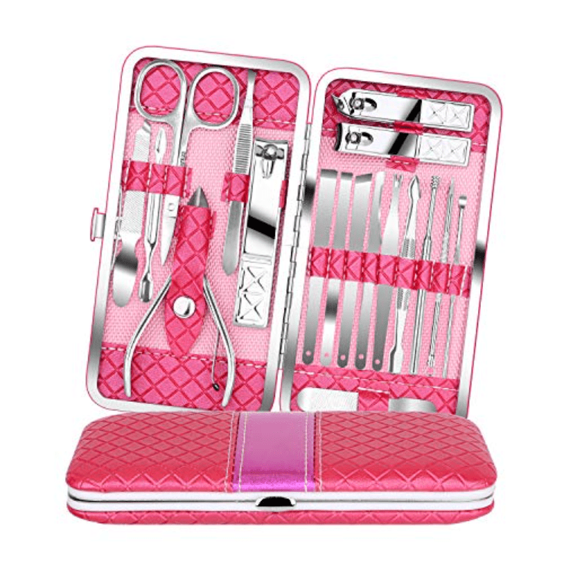 18pcs Manicure Pedicure Set Stainless Steel Cutters Tweezers Ear Pick Travel Kit