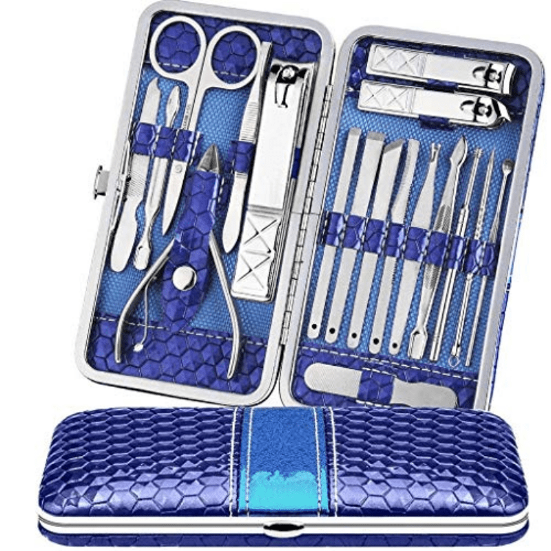 18pcs Manicure Pedicure Set Stainless Steel Cutters Tweezers Ear Pick Travel Kit