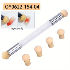 Crystal Handle Nails Sponge Pen With 4pcs Replaceable Head