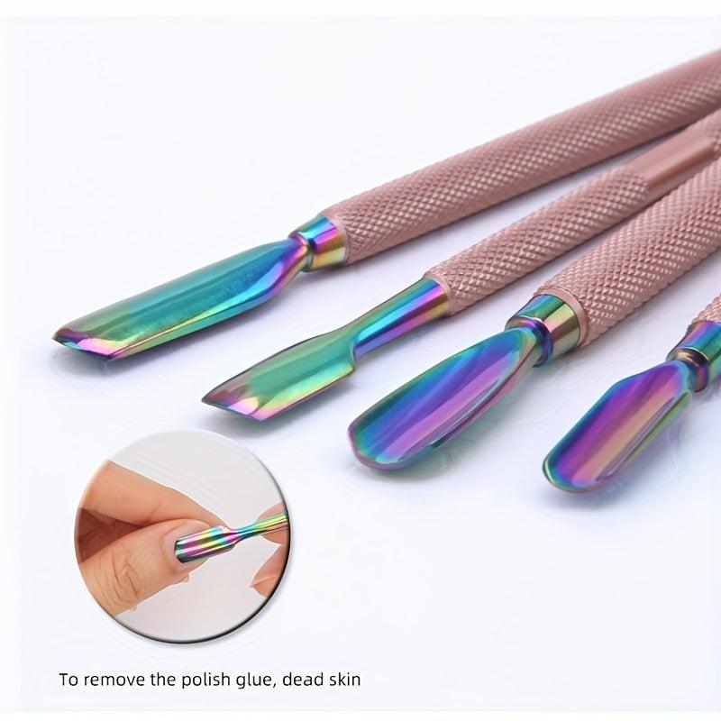 Rainbow Cuticle Pusher Stainless Steel Manicure Pedicure Tool Set