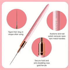 6pcs Striping Nail Art Brushes Fine Striper Brush Set Pink Metal Handle Nai