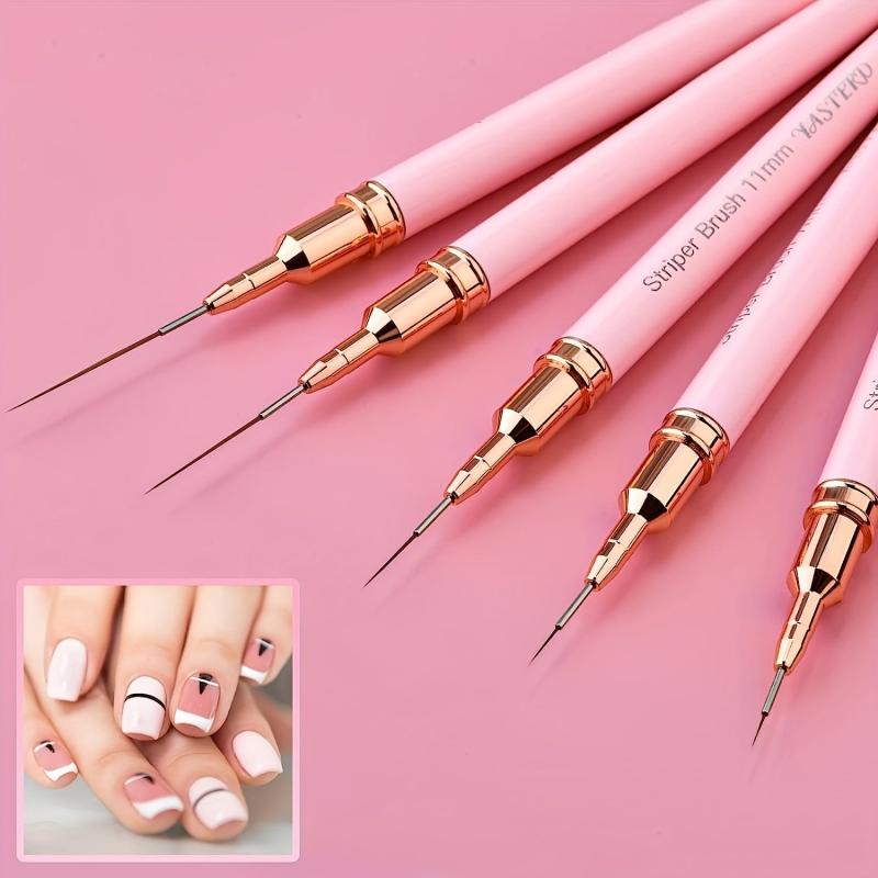 6pcs Striping Nail Art Brushes Fine Striper Brush Set Pink Metal Handle Nai