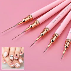 6pcs Striping Nail Art Brushes Fine Striper Brush Set Pink Metal Handle Nai