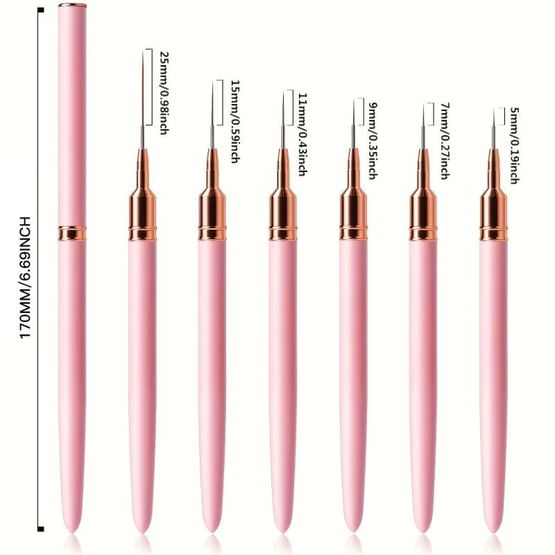 6pcs Striping Nail Art Brushes Fine Striper Brush Set Pink Metal Handle Nai