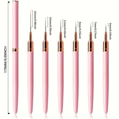 6pcs Striping Nail Art Brushes Fine Striper Brush Set Pink Metal Handle Nai
