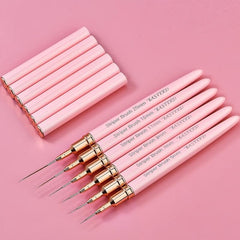6pcs Striping Nail Art Brushes Fine Striper Brush Set Pink Metal Handle Nai