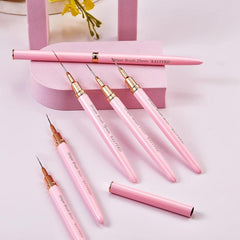 6pcs Striping Nail Art Brushes Fine Striper Brush Set Pink Metal Handle Nai