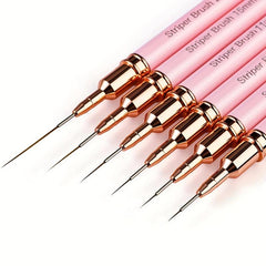 6pcs Striping Nail Art Brushes Fine Striper Brush Set Pink Metal Handle Nai