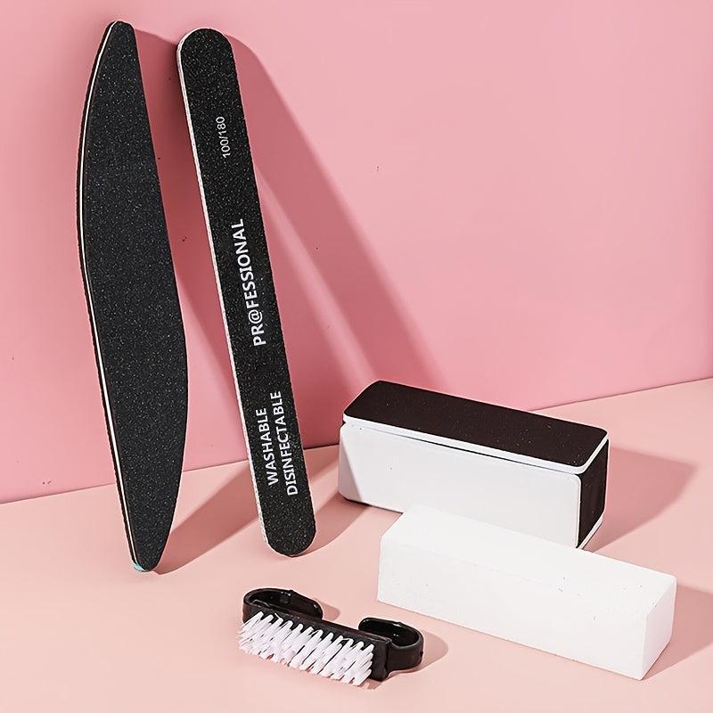 5 pcs Professional Nail File Buffer Set with Acrylic Nail Brush