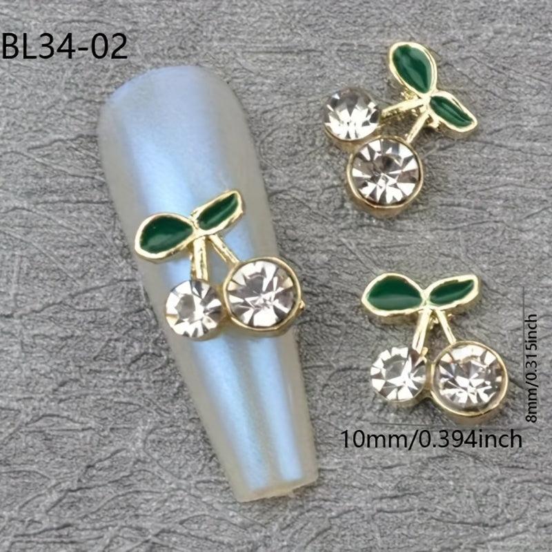 Cherry Nail Charms 3D Rhinestone and Pearl Nail Art Jewelry