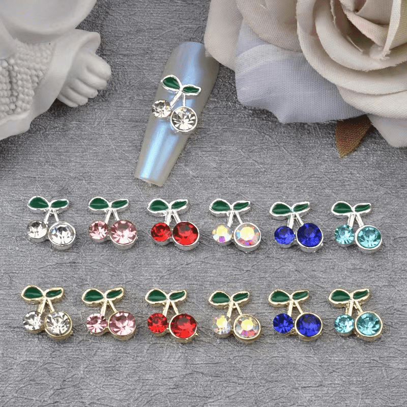 Cherry Nail Charms 3D Rhinestone and Pearl Nail Art Jewelry