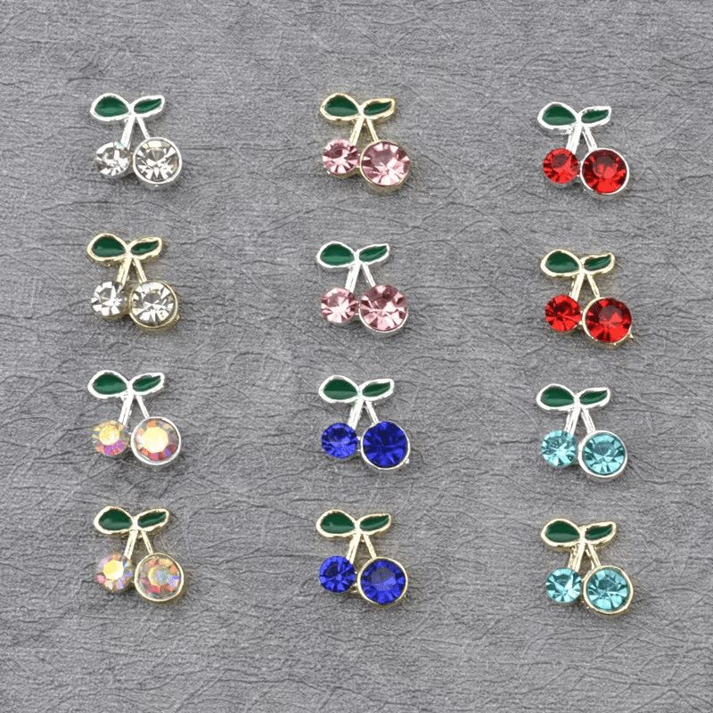 Cherry Nail Charms 3D Rhinestone and Pearl Nail Art Jewelry