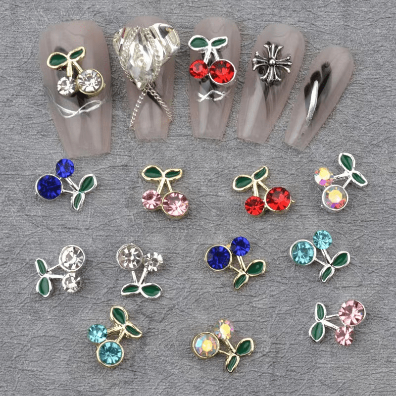 Cherry Nail Charms 3D Rhinestone and Pearl Nail Art Jewelry