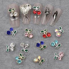 Cherry Nail Charms 3D Rhinestone and Pearl Nail Art Jewelry