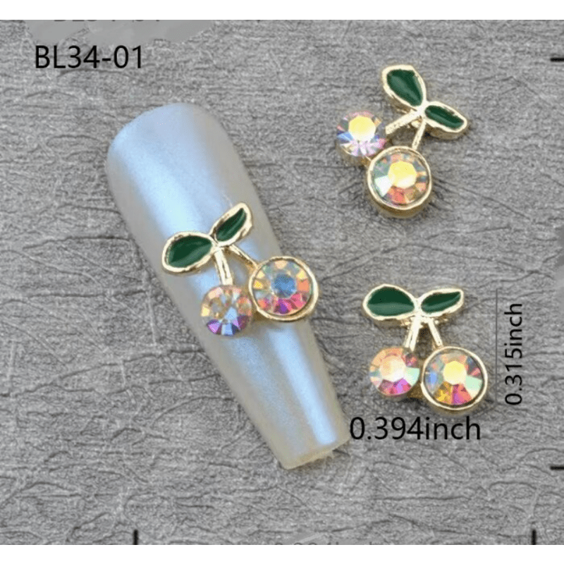 Cherry Nail Charms 3D Rhinestone and Pearl Nail Art Jewelry