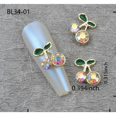 Cherry Nail Charms 3D Rhinestone and Pearl Nail Art Jewelry