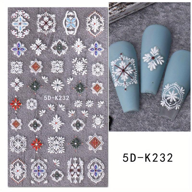 Bohemian Nail Art Stickers 5D Embossed Decals Colorful Self Adhesive Supplies