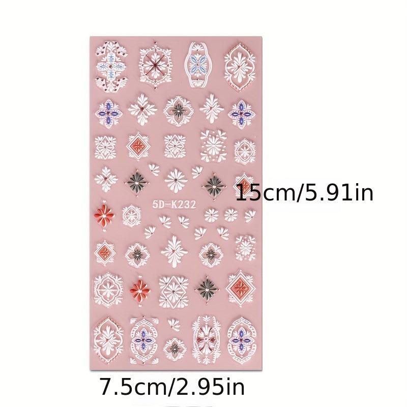 Bohemian Nail Art Stickers 5D Embossed Decals Colorful Self Adhesive Supplies
