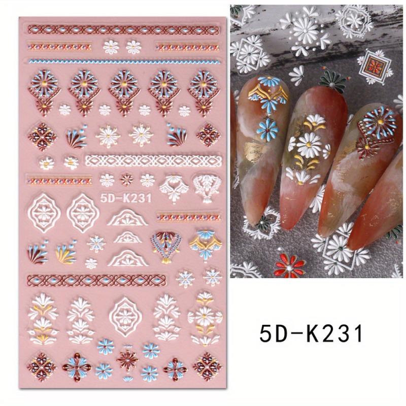 Bohemian Nail Art Stickers 5D Embossed Decals Colorful Self Adhesive Supplies