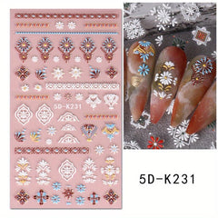 Bohemian Nail Art Stickers 5D Embossed Decals Colorful Self Adhesive Supplies