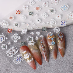 Bohemian Nail Art Stickers 5D Embossed Decals Colorful Self Adhesive Supplies