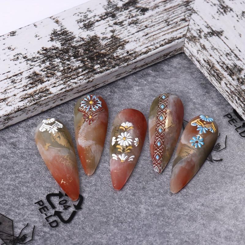 Bohemian Nail Art Stickers 5D Embossed Decals Colorful Self Adhesive Supplies