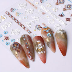 Bohemian Nail Art Stickers 5D Embossed Decals Colorful Self Adhesive Supplies