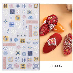 Bohemian Nail Art Stickers 5D Embossed Decals Colorful Self Adhesive Supplies