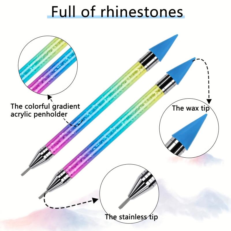 2PCS Dual-ended Wax Nail Rhinestone Picker Dotting Pen for Manicure Nail Art DIY