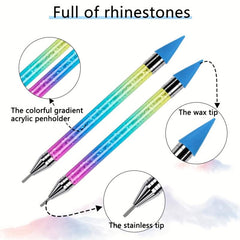2PCS Dual-ended Wax Nail Rhinestone Picker Dotting Pen for Manicure Nail Art DIY