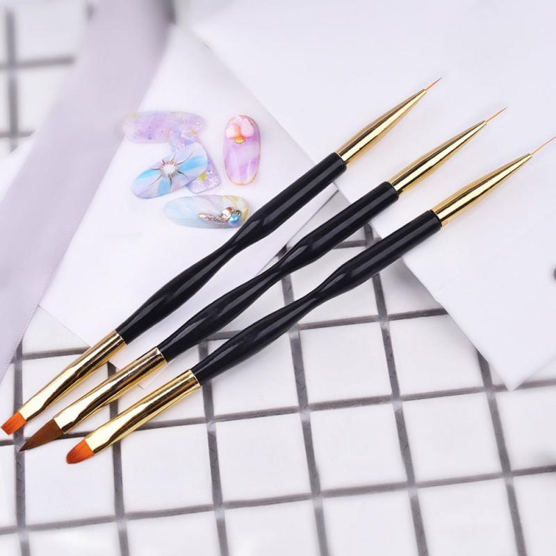 3Pcs Double Head Nail Brush Set French Stripe Art Liner Drawing Brushes