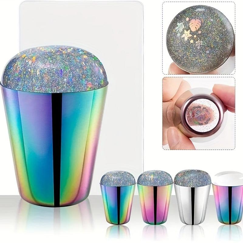 Rainbow Holographic Silicone Nail Stamper Art Manicure Tool