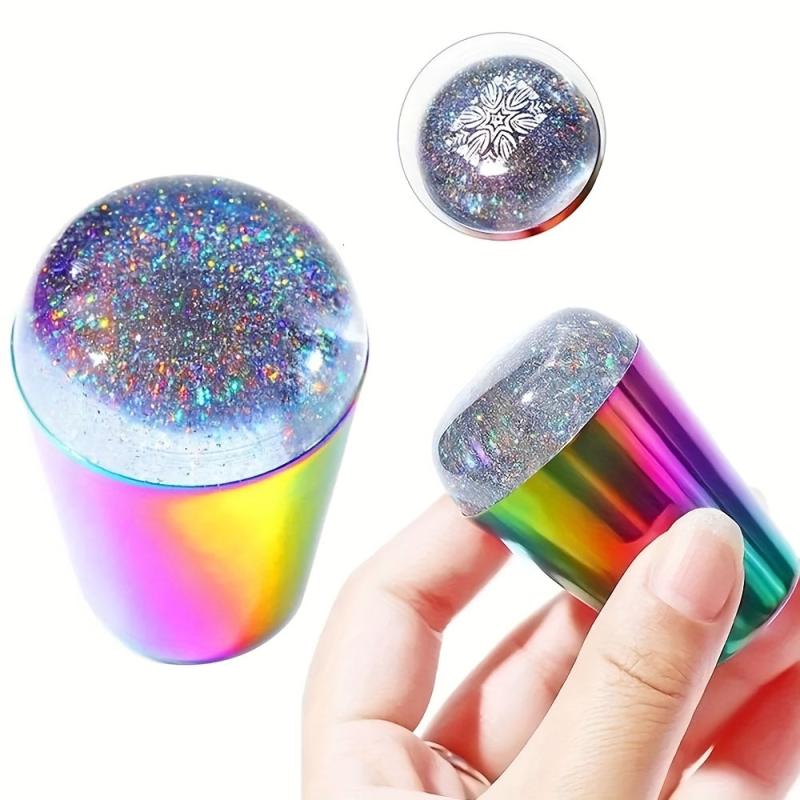Rainbow Holographic Silicone Nail Stamper Art Manicure Tool