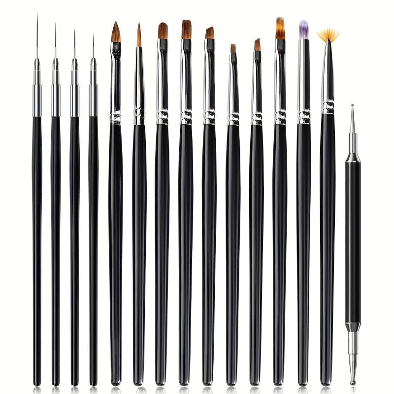 15pcs 3D Nail Art Brushes for Gel Polish Liner and Clean Up