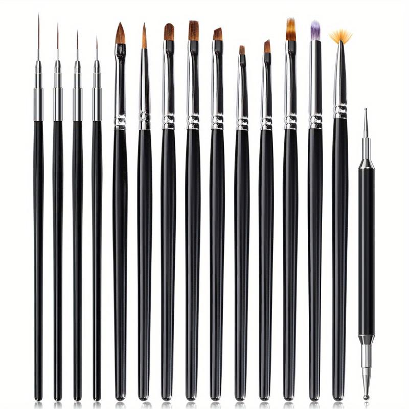 15pcs 3D Nail Art Brushes for Gel Polish Liner and Clean Up