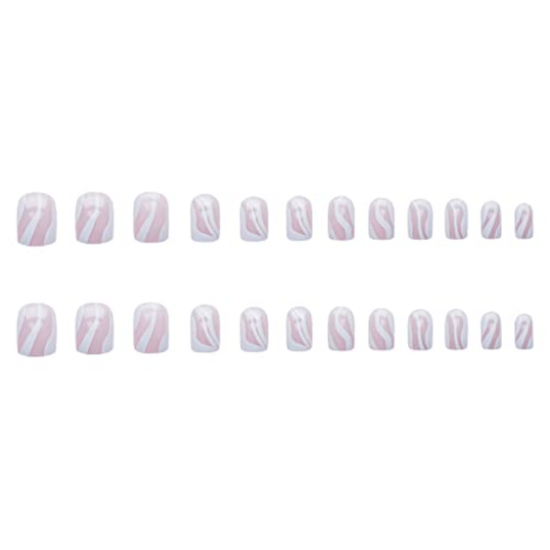24pcs Swirl Square Press On Nails Short Geometry False Nails for Women
