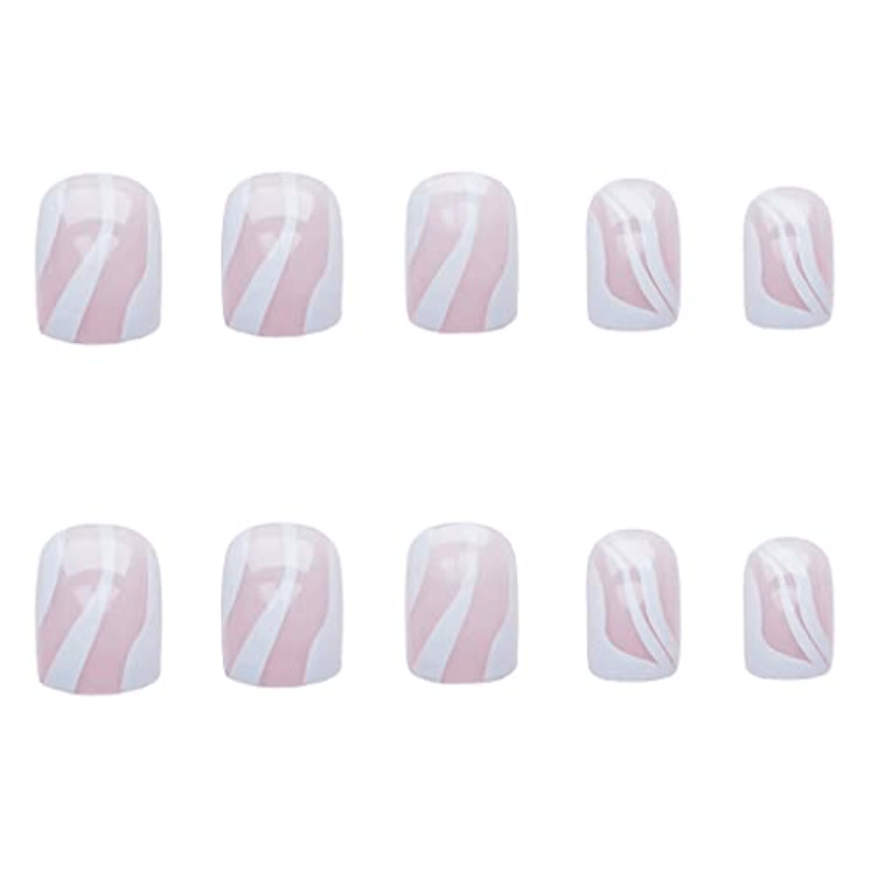 24pcs Swirl Square Press On Nails Short Geometry False Nails for Women