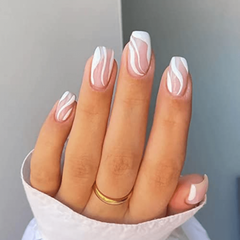 24pcs Swirl Square Press On Nails Short Geometry False Nails for Women