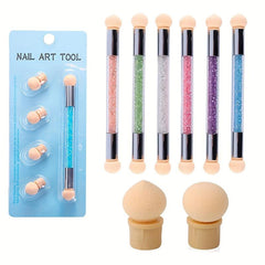 Crystal Handle Nails Sponge Pen With 4pcs Head for Nail Art Powder