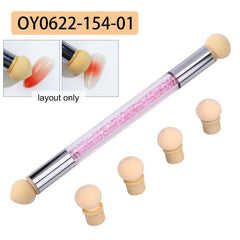 Crystal Handle Nails Sponge Pen With 4pcs Head for Nail Art Powder