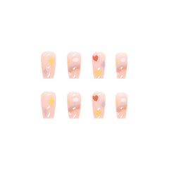 24 pcs Rainbow Hearts Coffin Nails Medium Length Full Cover False Nails